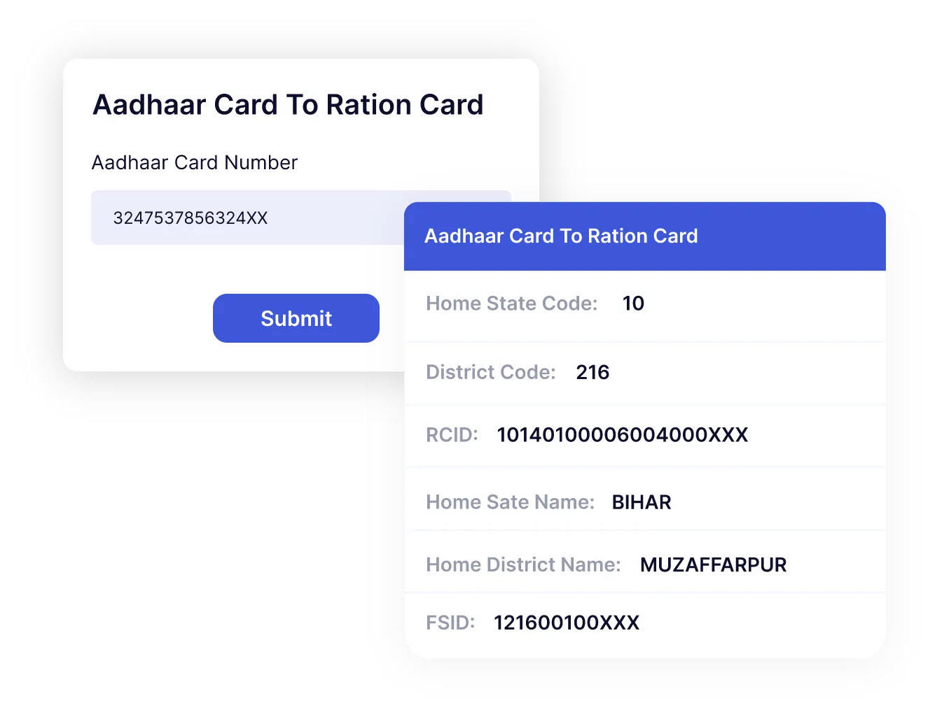 Aadhaar Card To Ration Card API
