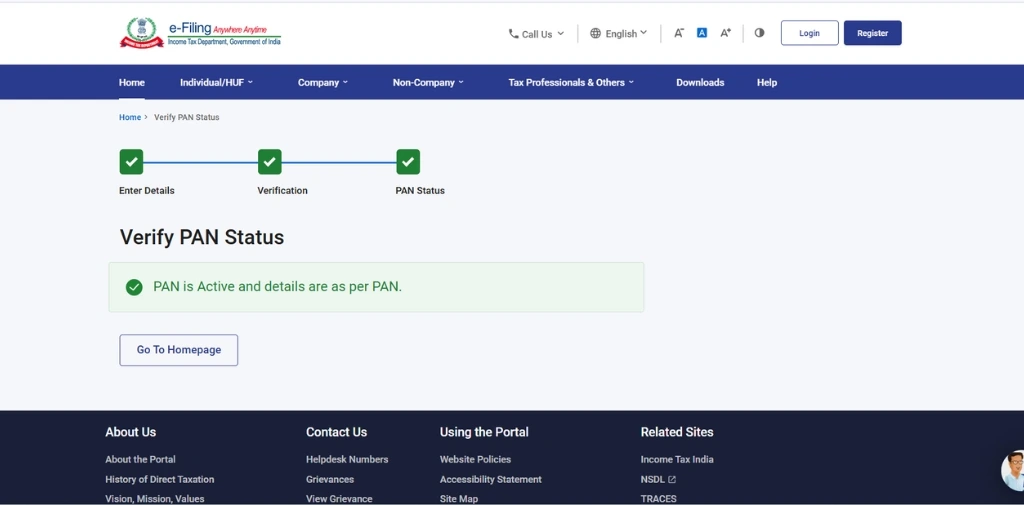 verify pan status