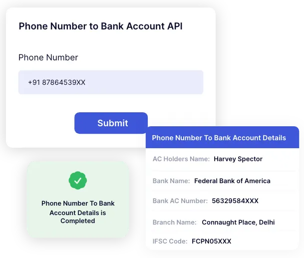 Phone Number To Bank Account Details API