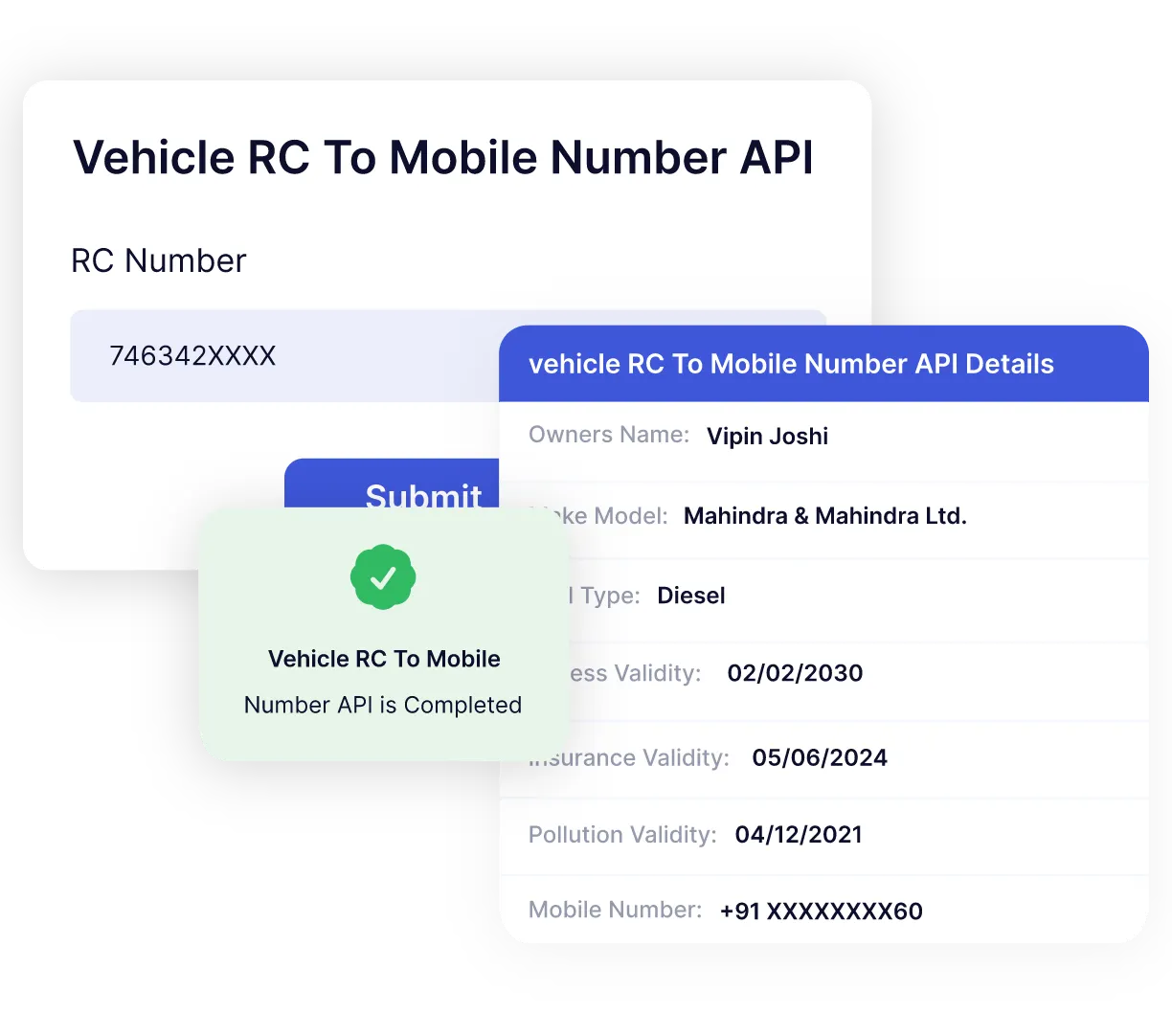 Vehicle rc to mobile number