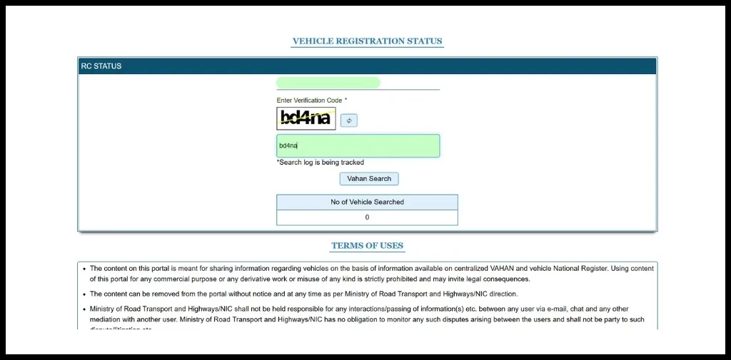 Click on Vahan Search