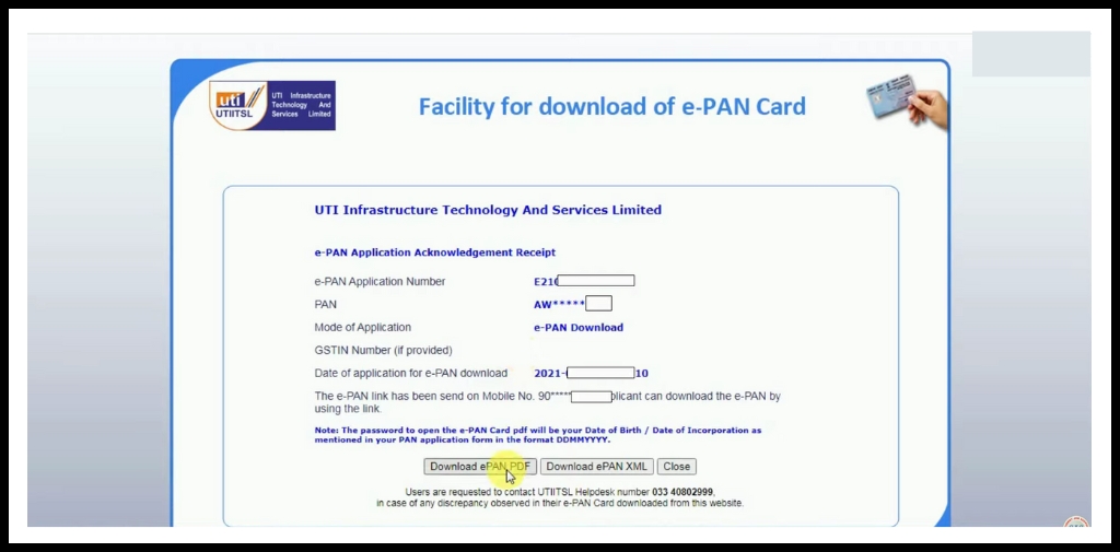 Get the link of pan card downloading