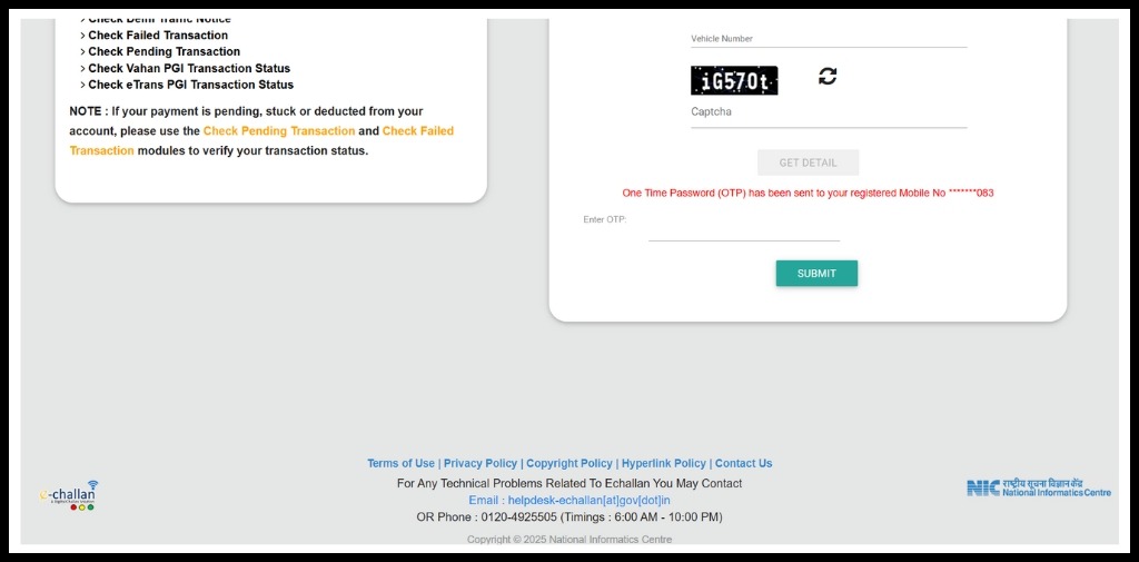 Enter the OTP (Sent to the Mobile Number). Click on Submit.