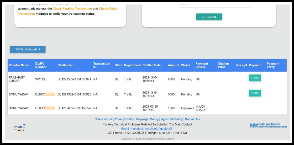 Challan details will be displayed on the Screen.
Click on Challan Print (If you want to print).
