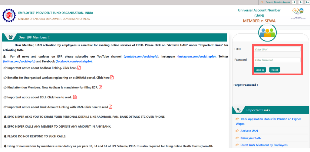 EPFO Login