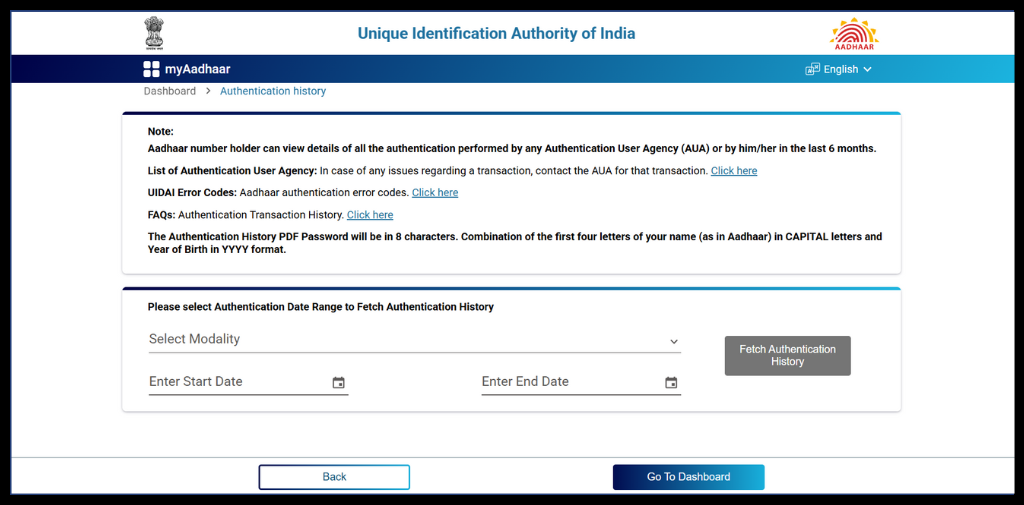 Fill in the dates, and click on fatch Authentication history.