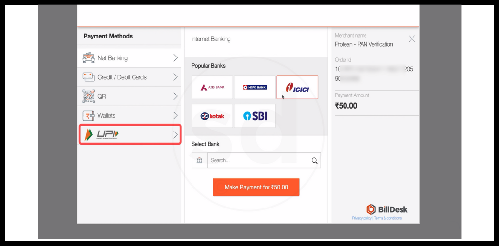 Choose the payment mode.