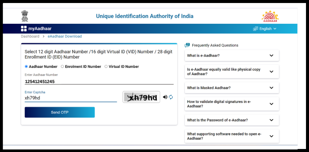 Fill in your Aadhaar details and captcha