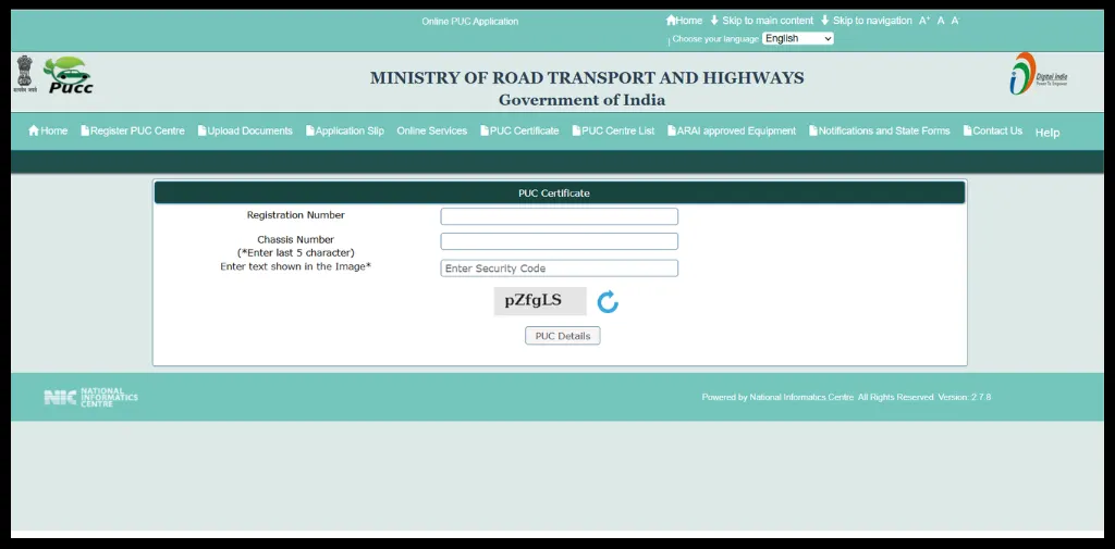 Fill the required details to get pucc certificate details