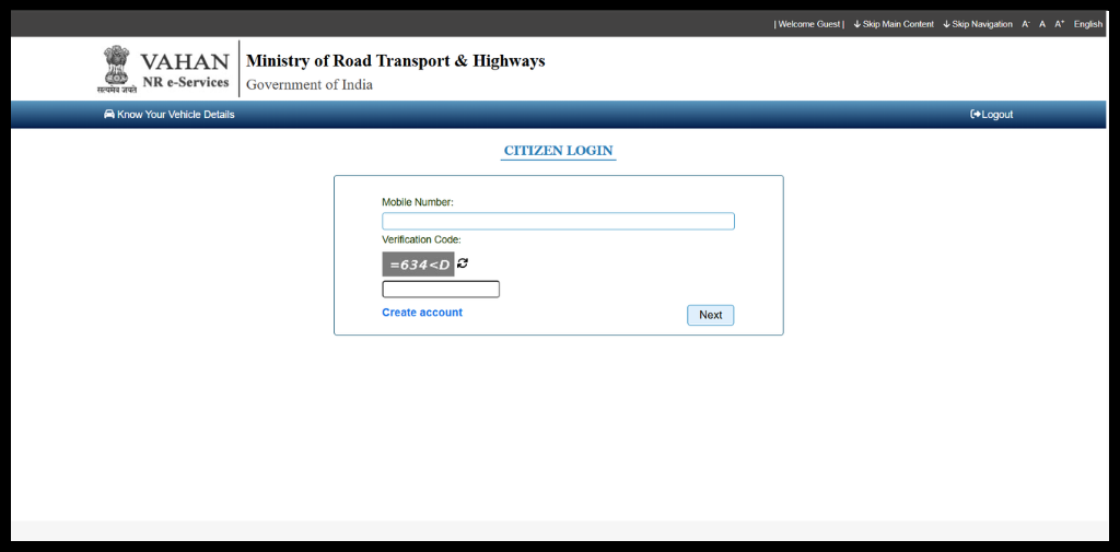 Fill the login details to get the vehicle owner details